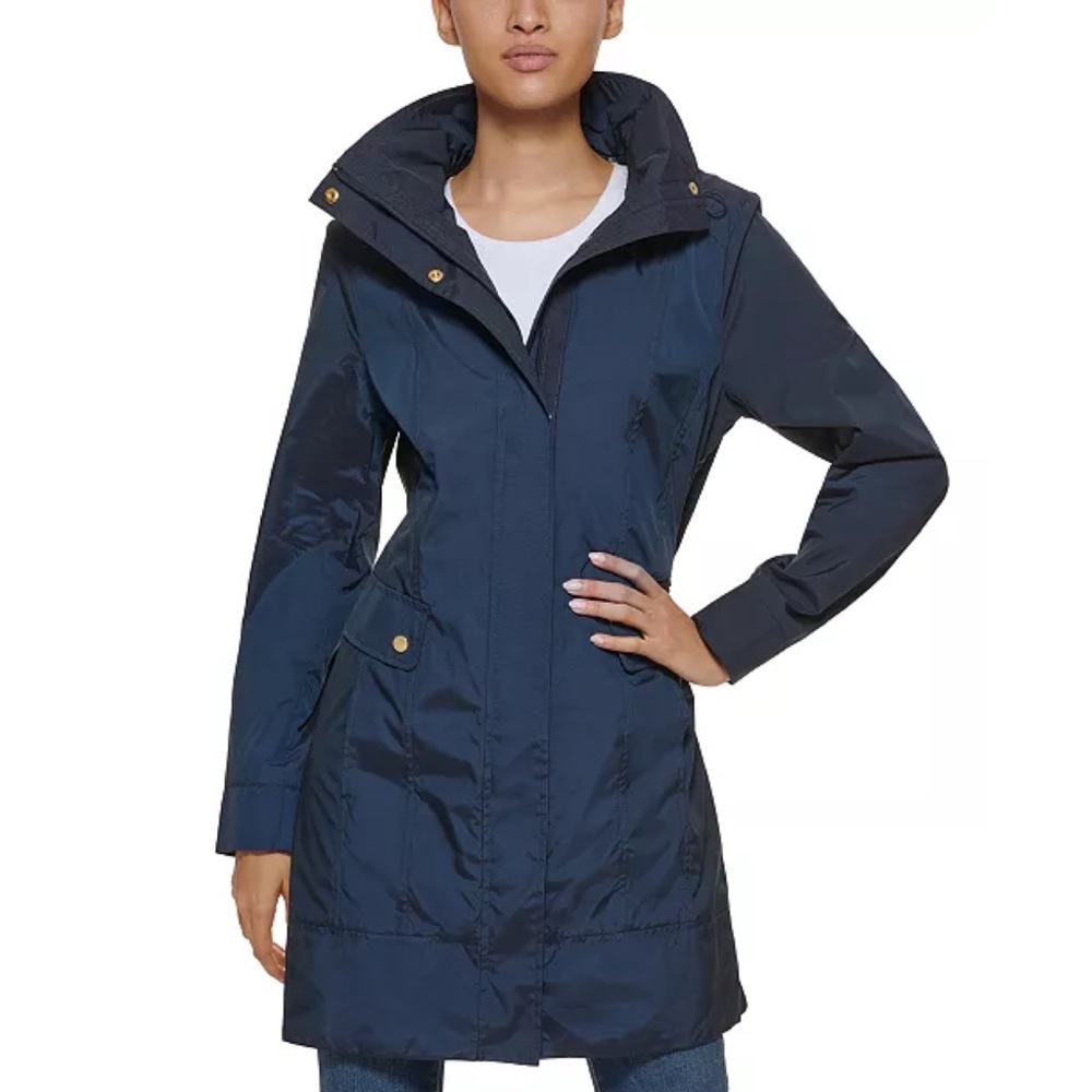 Cole Haan Indigo Blue Packable Rain Parka Jacket